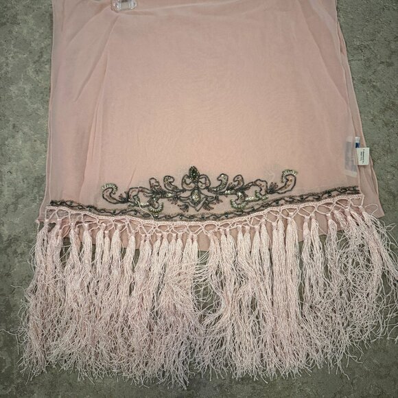 Sue Wong Scarf SILK Dress Shawl Lght Pink Rose Sheer Chifon Bead Sequin Large 25 - Picture 1 of 13